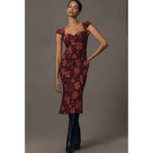 Anthropologie Maeve Red Floral Cecily Sweetheart Dress. New without tags.